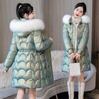 ใหม่ Glossy Down Cotton Jacket ผู้หญิงฤดูหนาวหลวมกลางความยาว Hooded Warm Thicken Outwear522