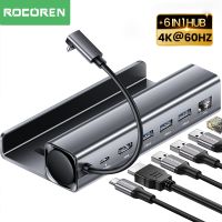 Rocoren แท่นวางไอน้ำ Doking Station 6 In 1ฮับ USB ประเภท C ถึง HDMI รองรับ4K 60Hz RJ45 USB 3.0 Steamdeck แท่นชาร์จทีวี