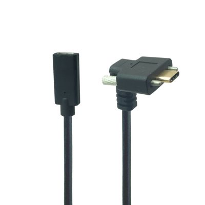 Emas tipe-c USB 3.1 laki-laki ke USB-C perempuan 90 derajat ekstensi kabel Data kabel Extender dengan Panel dipasang lubang sekrup 10 Gb/s
