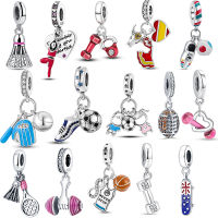 925เงิน Charms Fit Original สร้อยข้อมือแบดมินตันเทนนิสรักบี้ Dumbbell สเก็ตบอร์ดฟุตบอลโยคะลูกปัด DIY ลูกปัดเครื่องประดับ