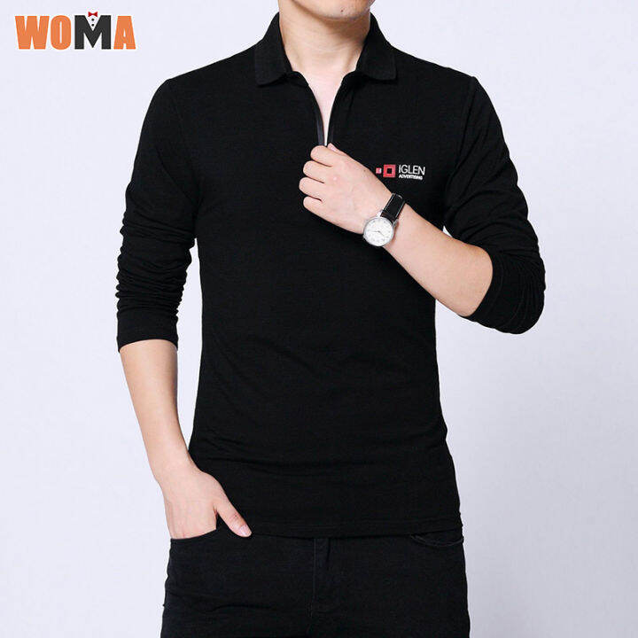 woma-เสื้อโปโลแขนยาวผู้ชาย-เสื้อแขนยาวผู้ชาย-คอปก-ทรงสลิมฟิต-สไตล์ธุรกิจ-เสื้อคอปกผู้ชาย-ดีไซน์มีซิป-เสื้อลำลองผู้ชาย-สไตล์ธุรกิจ