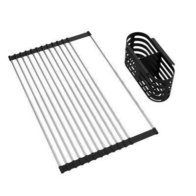 Foldable Dish Drying Rack With Utensil Holder Multipurpose Rustproof Retractable Kitchen Rollable Storage Shelf Over Sink