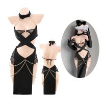 Sexy Lingerie Woman Paloli Egyptian Cat Cosplay Outfit Sensual One-Piece Dress Gold Chain Decoration Rose Underwear