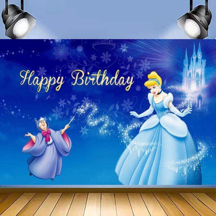 Blue Butterfly Flower Background - Happy Birthday Photography Backdrop Party Decor