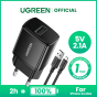 UGREEN USB Charger for Xiaomi Redmi Samsung with Free 1 Meter Micro USB Fast Charging Data Kabel Cable for Samsung j7, Xiaomi Redmi 5A Black thumbnail