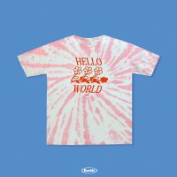 DADDY | Hello World Oversize T-Shirt เสื้อมัดย้อมสีชมพูสกรีนลาย Hello World สุดน่ารัก