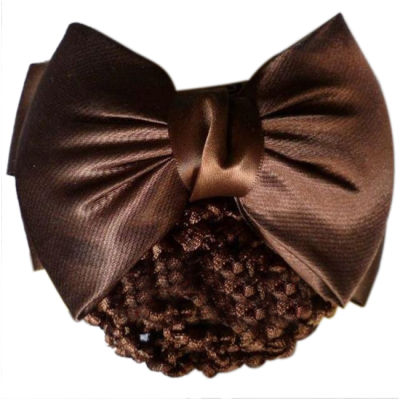 Ladies Brown Bowknot Accent Snood Net Barrette Hair Clip Hairnet