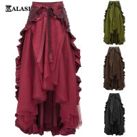 Kalasi Darkness Women S Gothic Steampunk Skirt Victorian High-Low Bustle Skirt Gothic Bustle Skirt เครื่องแต่งกายเรเนสซองส์