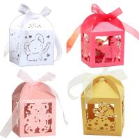 10/50/100 Elephant Candy Box Wedding Favors Gift Boxes With Ribbon Baby Shower Kid Birthday Wedding Party Decorations Supplies Gift Wrapping  Bags