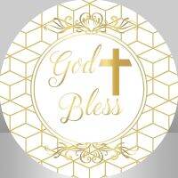 Bless พื้นหลัง Baby Shower First Holy Communion Party ตกแต่งแบนเนอร์วงกลมฉากหลัง Cover