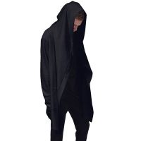 Men Gothic Cloak Cape Long Sleeve Hoodie Black Color Long Coat Punk Irregular Hooded Outwear Coat