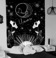 European and American Style Tapestry Dark Background Fabric Black and White Simple Tapestry in Tarot Sun Card Canvas Wall Hanging Fabric Decoration