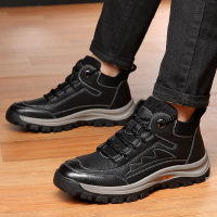 Ankle boots men lace up black plush warm winter boots men shoes with fur snow boots men wear-resistant male tennis