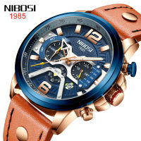 NIBOSI Mens Watches Top nd Luxury Leather Sport Watch Men Fashion Chronograph Quartz Man Clock Waterproof Relogio Masculino