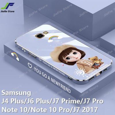JieFie น่ารักสาวกรณีโทรศัพท์สำหรับ Samsung Galaxy J7 Prime / J4 Plus / J6 Plus / J7 Pro / J7 2017 / Note 10 / Note 10 Pro / 10 Lite / 8 / 9 อัลตร้าซอฟท์บาง TPU หรูหราโครเมี่ยมสแควร์ปกโทรศัพท์