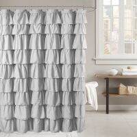 180X180cm Plain Colour Waterproof Corrugated Edge Shower Curtain Ruffled Bathroom Curtains Decoration Solid Bath Decor