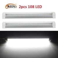 Okeen บาร์รถตู้คาราวานรถยนต์108led 2ชิ้น12V 6W บาร์สีขาวโคมไฟแถบทำงานพร้อมสวิตช์เปิด/ปิด