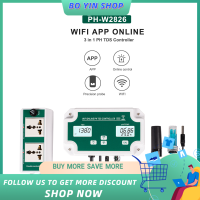 BO YIN WiFi ออนไลน์ PH TDS Controller Professional 3-In-1 Ph/tds/temp Water Quality Detector PH Controller พร้อมรีเลย์ปลั๊ก Repleaceable Electrode BNC Type Probe Water Quality Tester สำหรับ Aquarium Hydroponics Tank Monitor 14.00pH / 19990ppm 199.0ppt / 5