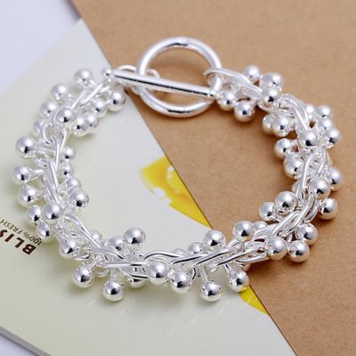 925 Sterling silver Bracelets chram solid chain beads fashion beautiful top quality women wedding Jewelry free shipping