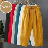 100 Cotton Harem Pants Women Summer Loose Linen Ankle-Length Pants Elastic Waist Solid Spring 2022 Women Bottoms Pants