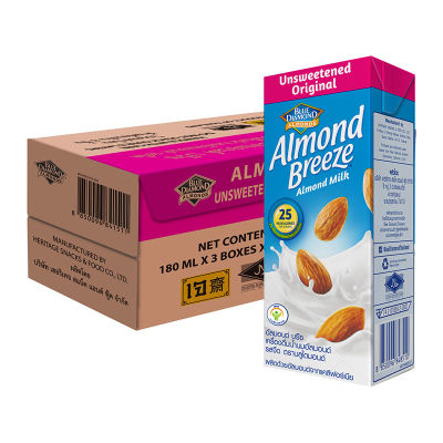 สินค้ามาใหม่! บลูไดมอนด์ อัลมอนด์ บรีซ นมอัลมอนด์ รสจืด 180 มล. x 24 กล่อง Blue Diamond Almond Breeze Almond Milk Unsweetened Original Flavor 180 ml x 24 Boxes ล็อตใหม่มาล่าสุด สินค้าสด มีเก็บเงินปลายทาง