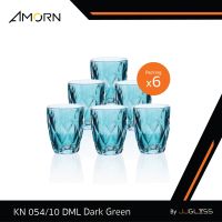 JJGLASS - (AMORN) KN 054/10 DML Dark Green (1x6) - แก้วน้ำดื่ม แก้วน้ำผลไม้ แก้วลายเพชร แก้วมีลวดลาย ความสูง 10 ซม. แพ็ค 6 ใบ