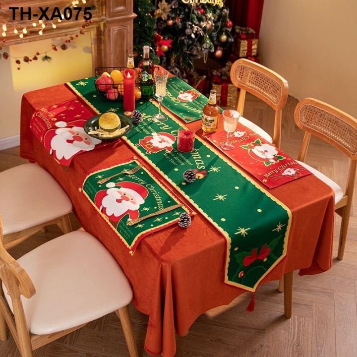 คริสต์มาสตารางธงผ้าฝ้ายลินิน-placemat-บรรยากาศเทศกาลผ้าปูโต๊ะกันน้ำสี่เหลี่ยมผืนผ้าผ้าปูโต๊ะตู้ทีวีผ้าคลุมผ้าคลุมผ้าเช็ดตัว