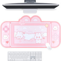 Bunny Desk Pad NS Switch Keyboard Gaming Mat Large Mat Mousepad Pastel Pink Animal Kawaii Cute Anime Desk Blotter Protector-Deuiw แผ่นรองเม้าส์