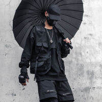 ARENS หลายกระเป๋า Techwear เสื้อกั๊กทนกว่ายุทธวิธีแจ็คเก็ตแขนกุด Streetwear ผู้ชายฮิปฮอปขนส่งสินค้าเสื้อกั๊กซิปที่ถอดออกได้เสื้อกั๊ก