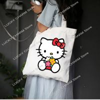 [Baozhihui]Hellon Kitty Women 39; S Canvas Shopping Bag With Handle น่าสนใจ Ecological พับเก็บได้นำมาใช้ใหม่กระเป๋าถือความจุขนาดใหญ่ Tote Bags