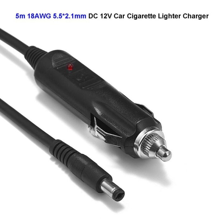 dc-12v-24v-5-5x2-1mm-car-charger-power-adapter-18awg-5m-สำหรับไฟ-led-รถยนต์เบาะนวด