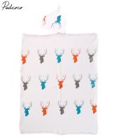 Helen115 Lovely Newborn Baby Boy Girl Deer Printed Swaddle Blanket Cotton Bath Towel+hat 2pcs Set  by Hs2023