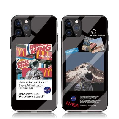 Fashion NASA Astronaut Casing IPhone 11 12 Pro Max X XS Max XR 6 6s 7 8 Plus 13 mini 14 Pro Max Tempered Glass Case Black Cool Cover