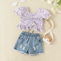 [COD] Pants Set Little Floral Ripped Denim Shorts 2-Piece Wholesale