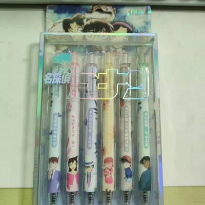6PCS/set Detective Conan Click ball pen cartoon cute black gel pen stationery for students