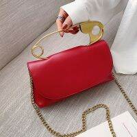 hot【DT】☾۞  Metal Pin Design women Crossbody bags Leather Female Purses and Handbags Chian Sling bag Ladies Clutch bolsa red