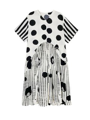 XITAO Dress Polka Dots Print Dress Women  Casual