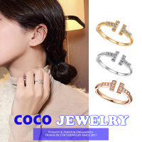 COCOJEWELRY 2022แนวโน้ม Ins บุคลิกภาพการออกแบบ Double T Letter เปิดแหวนเครื่องประดับผู้หญิง