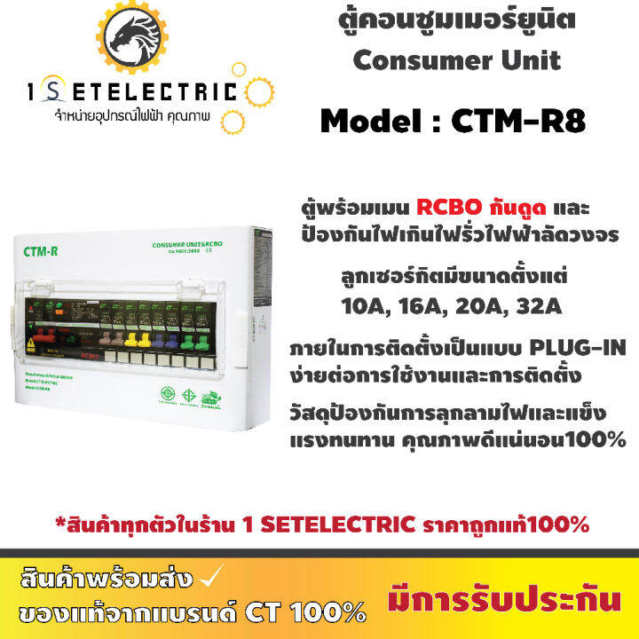 ตู้ไฟ-ตู้คอนซูมเมอร์ยูนิต-ct-electric-รุ่น-ctm-r8-เมนกันดูด-rcbo-ครบชุดพร้อมลูกย่อย-8-ลูก