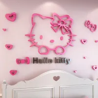 Cartoon 3D Kitty Cat Wall Sticker Decal Removable Cute Acrylic Mirror Surface Background Wall Sticker For Kids Bedroom Decor