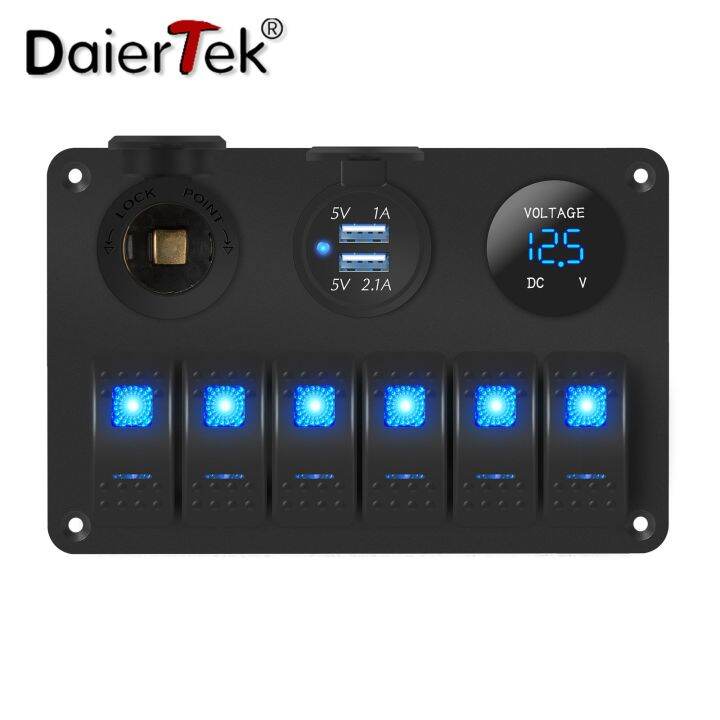 daiertek-rv-waterproof-switch-panel-6gang-12v-rocker-switch-panel-car-with-usb-cigarette-lighter-socket-voltmeter-for-boat-truck