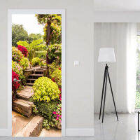 Self-adhesive Garden Scenery Art Doo สติกเกอร์ตกแต่งบ้านประตูสติ๊กเกอร์ติดผนังภาพจิตรกรรมฝาผนัง Porch วอลล์เปเปอร์ poster