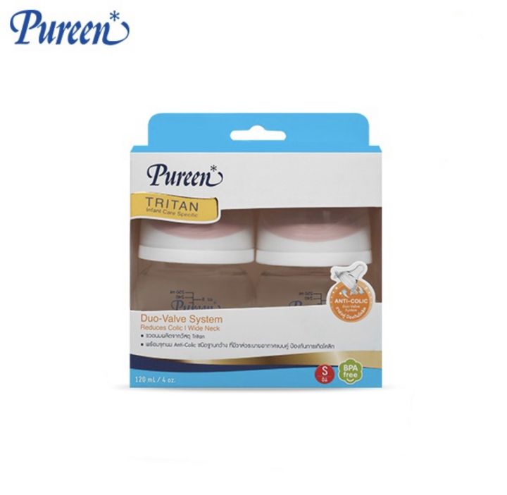 pureen-เพียวรีน-ขวดนมไตรตันคอกว้าง-พร้อมจุกวาวล์คู่-แพ็คคู่-4-oz