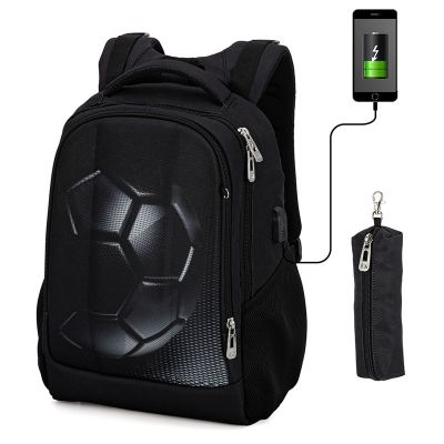 กระเป๋าเด็กประถมกระเป๋าสะพายเพื่อสุขภาพกระดูกฟุตบอลสีดำเด็กชายเกรด1-6หนังสือเด็กกระเป๋าเป้สะพายหลังอเนกประสงค์ชาร์จ USB
