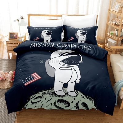 【hot】♈∏ Cartoon Astronaut Outer Set Fashion Boys Bed 2/3 Piece Microfiber Duvet Cover With Pillowcase