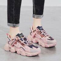 Sepatu Sneakers Wanita Sole Tebal Model Korea Flat Bahan Mesh Warna Putih untuk Pelajar Sport