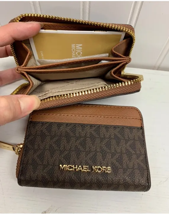 Guaranteed Authentic Michael Kors Jetset Travel Zip Around Small Card Case Women's  Wallet - Brown / Black | Lazada PH