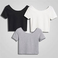 QianXing Shop LALANG Women Scoop Neck Crop Tops Casual T-shirt Summer T-shirt Short sleeve Crop Top Tee Shirt Sexy Crop Top Shirt