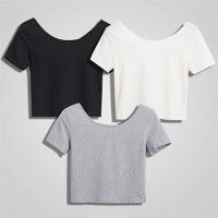 Woodrowo I.j Shop  LALANG Women Scoop Neck Crop Tops Casual T-shirt Summer T-shirt Short sleeve Crop Top Tee Shirt Sexy Crop Top Shirt