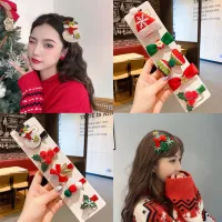 5pcs/Set Christmas Hat Hairpin Cute Snowman Christmas Hat Hairgrips Sweet Pentagram Bow Hair Clip Children Christmas Headdress